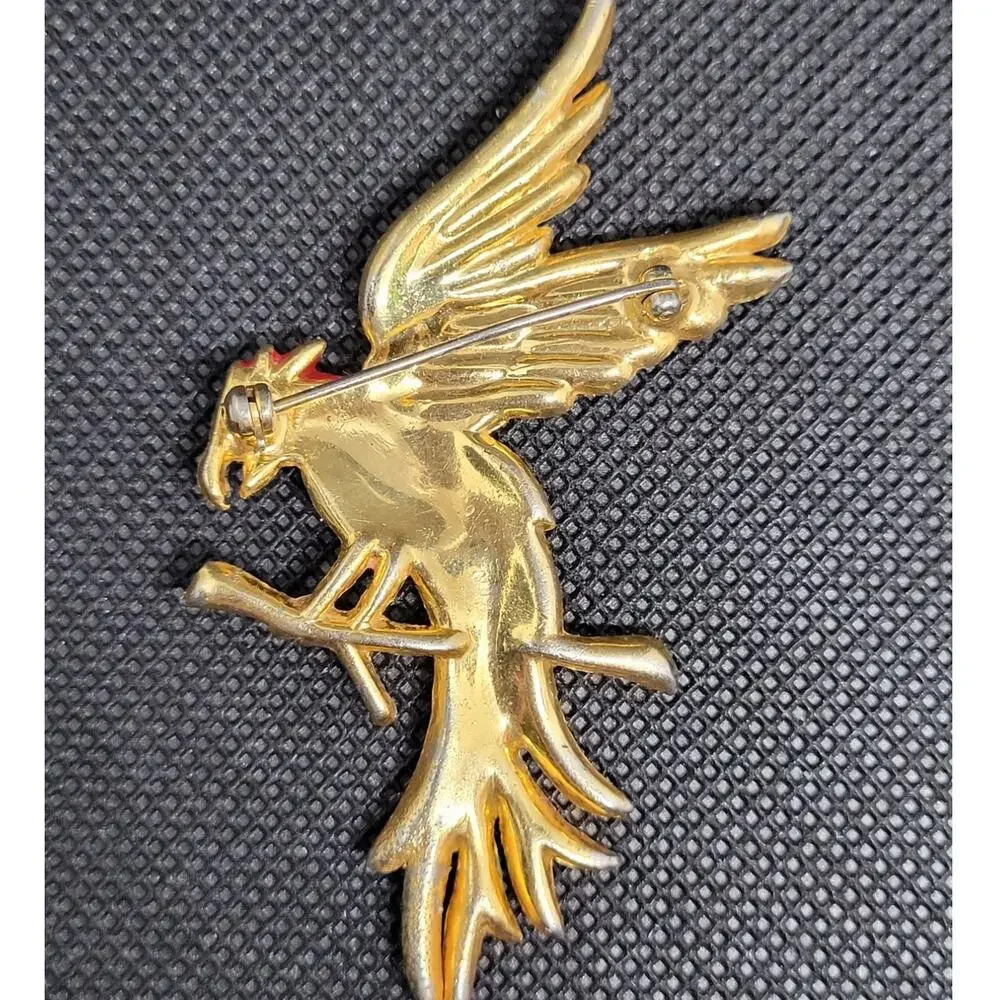Vintage Parrot‎ Brooch Gold Tone Red Green Enamel Whimsical Animalcore